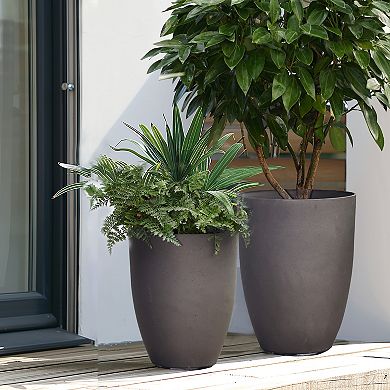 LuxenHome 2-Piece Tall Tapered Round Plastic Planters Set, Husky Gray