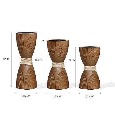 LuxenHome 3-Piece Pine Wood with Rattan Pillar Candle Holder Set