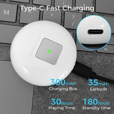 Ear-buds- Bluetooth 5.2, Stereo/noise Cancel, 30hrs- Wireless Charging