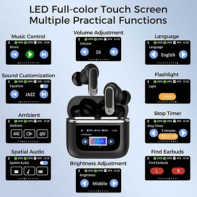 Ear-buds- Bluetooth 5.3 W/ Lcd Screen- Tws/noise Cancel- 32hr Playtime