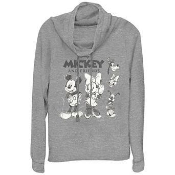 Disney's Mickey Mouse And Friends Sketches Plus Size Cowlneck Graphic Lightweight Long Sleeve