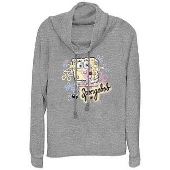 Plus Size Nickelodeon SpongeBob SquarePants Airbrush Poster Cowlneck Graphic Lightweight Long Sleeve