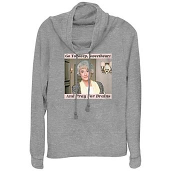 Women's The Golden Girls Dorothy Sweetheart Pray For Brains Cowlneck Graphic Lightweight Long Sleeve