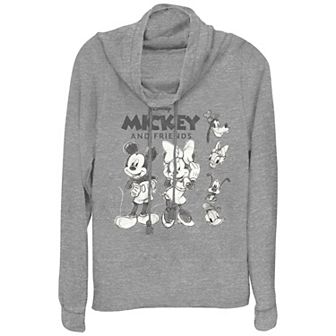 Disney's Mickey Mouse And Friends Sketches Women's Cowlneck Graphic Lightweight Long Sleeve