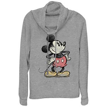 Disney's Mickey Mouse Vintage Color Sketch Women's Cowlneck Graphic Lightweight Long Sleeve