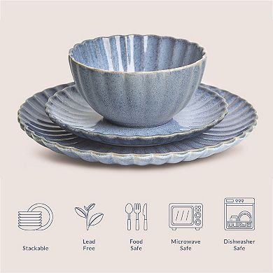 Sango Frill Reactive Blue 12-Piece Dinnerware Set