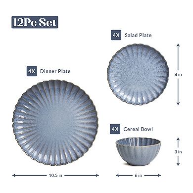 Sango Frill Reactive Blue 12-Piece Dinnerware Set