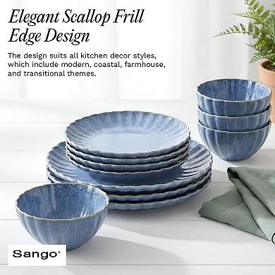 Sango Frill Reactive Blue 12-Piece Dinnerware Set