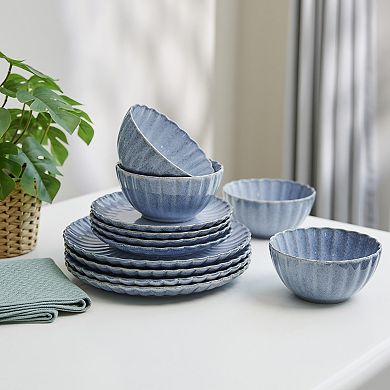 Sango Frill Reactive Blue 12-Piece Dinnerware Set