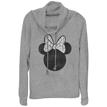 Disney's Minnie Mouse Leopard Print Bow Women's Cowlneck Graphic Lightweight Long Sleeve