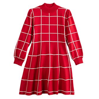 Girls 7-16 Poppies & Roses Mockneck Windowpane Dress