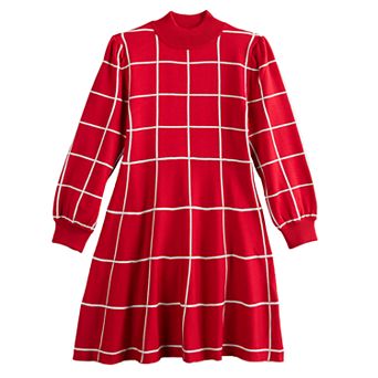 Girls 7-16 Poppies & Roses Mockneck Windowpane Dress
