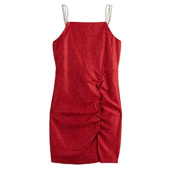 Girls 7-16 Poppies & Roses Side Rouched Rhinestone Straps Dress