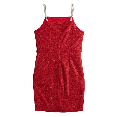 Girls 7-16 Poppies & Roses Side Rouched Rhinestone Straps Dress