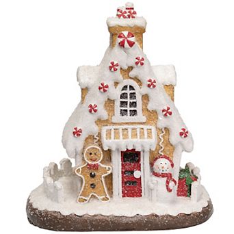 Northlight Snowy Gingerbread Peppermint House with Snowman Christmas Decoration