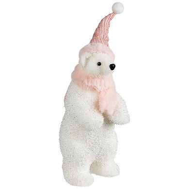 Northlight Glittery Polar Bear In Winter Hat Christmas Figurine