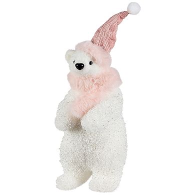Northlight Glittery Polar Bear In Winter Hat Christmas Figurine