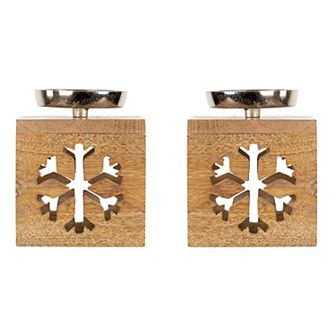 Northlight Snowflake Box Wooden Christmas Tealight Holders 2 pc Set