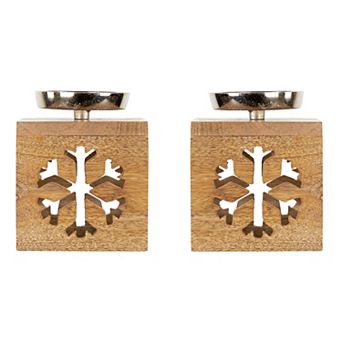 Northlight Snowflake Box Wooden Christmas Tealight Holders 2 pc Set