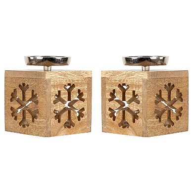 Northlight Snowflake Box Wooden Christmas Tealight Holders 2-piece Set