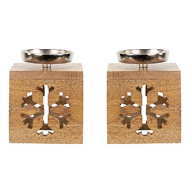 Northlight Snowflake Box Wooden Christmas Tealight Holders 2-piece Set