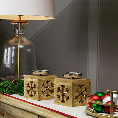 Northlight Snowflake Box Wooden Christmas Tealight Holders 2-piece Set