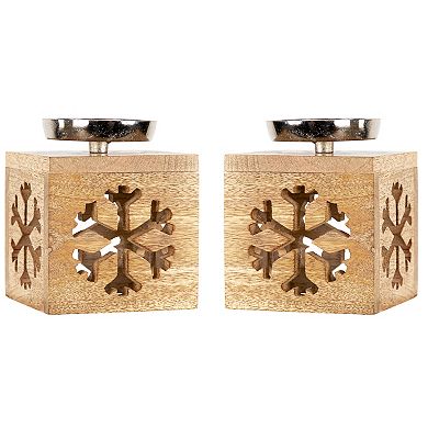 Northlight Snowflake Box Wooden Christmas Tealight Holders 2-piece Set