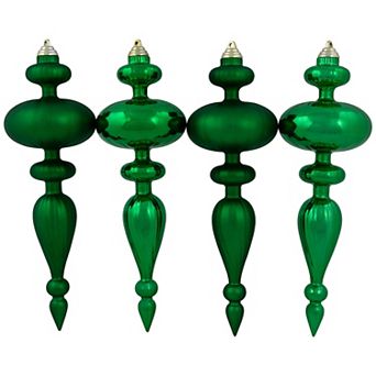 Northlight Shatterproof Finial Green Christmas Ornaments 4 pc Set
