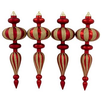 Northlight Shatterproof Finial Red & Gold Christmas Spiral Ornaments 4 pc Set