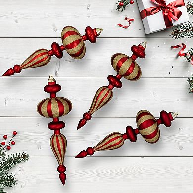 Northlight Shatterproof Finial Red & Gold Christmas Spiral Ornaments 4-piece Set