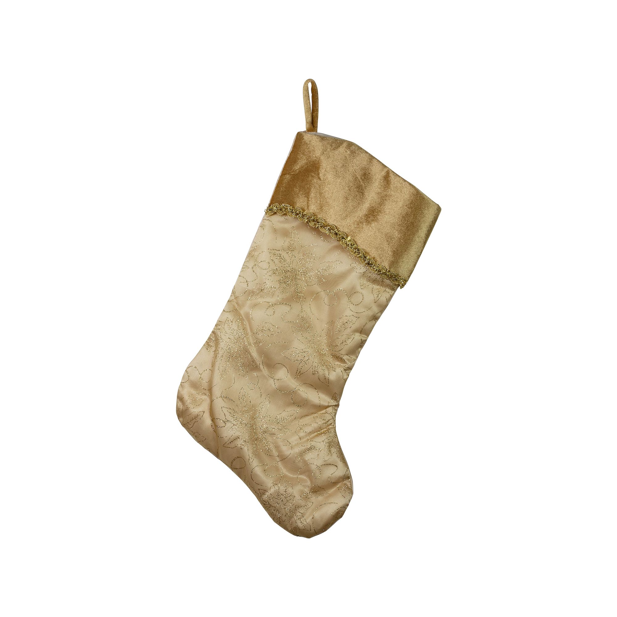 Northlight Gold Glittered Poinsettia Christmas Stocking