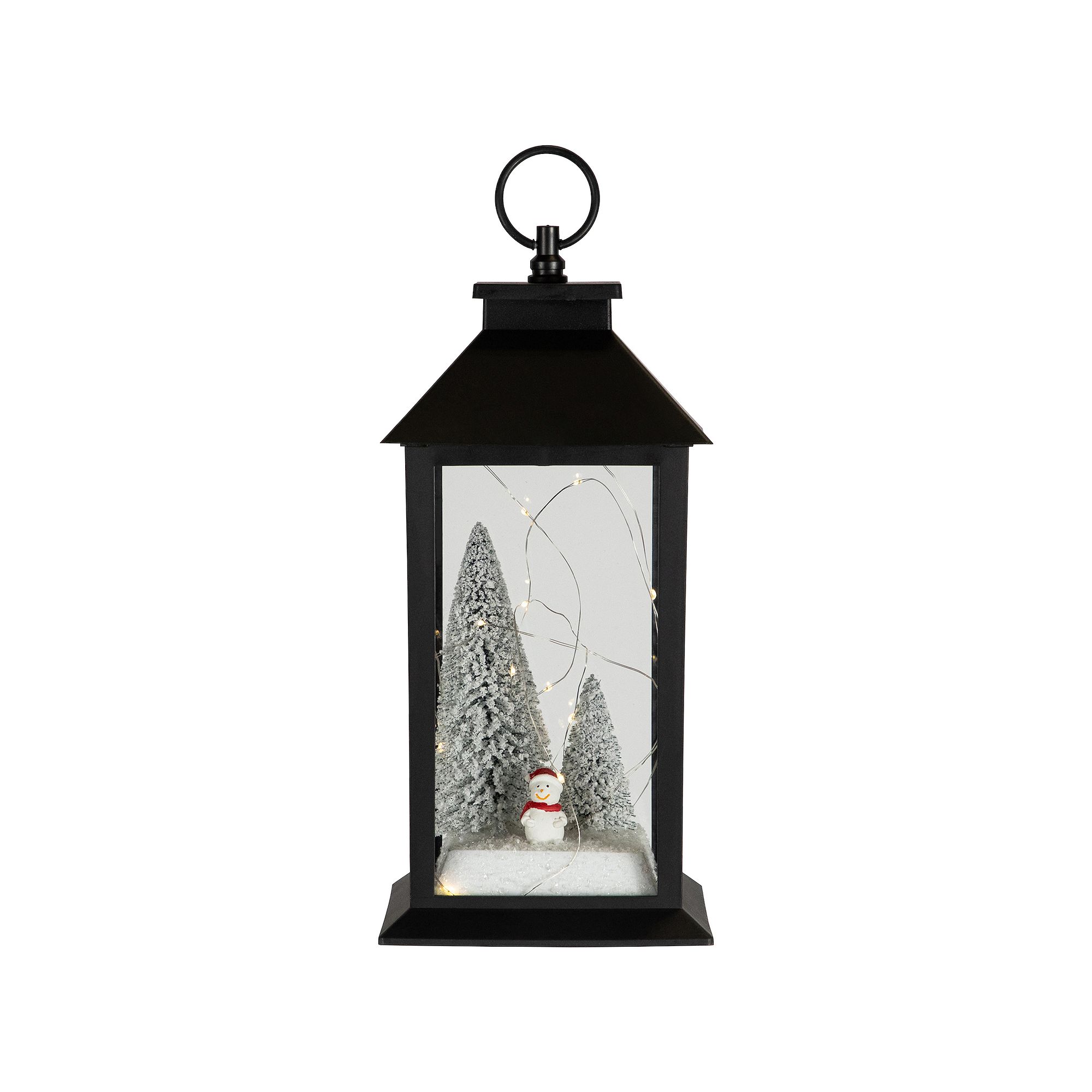 Northlight LED Lighted Snowman Winter Scene Christmas Lantern, Black