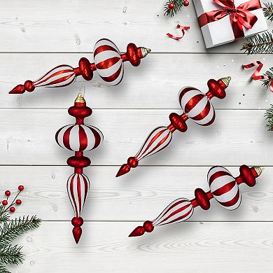 Northlight Shatterproof Finial Red & White Christmas Ornaments 4-piece Set