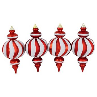 Northlight Shatterproof Finial Red & White Spiral Christmas Ornaments 4 pc Set