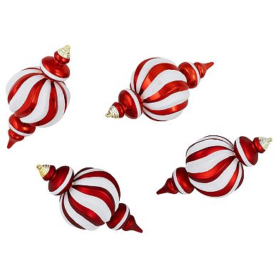 Northlight Shatterproof Finial Red & White Spiral Christmas Ornaments 4-piece Set