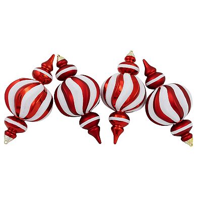 Northlight Shatterproof Finial Red & White Spiral Christmas Ornaments 4-piece Set