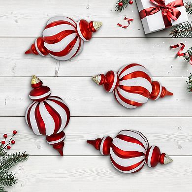 Northlight Shatterproof Finial Red & White Spiral Christmas Ornaments 4-piece Set