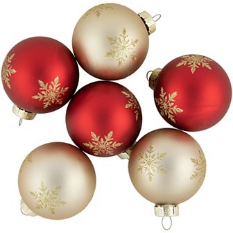 Northlight Red & Gold Snowflake Glass Ball Christmas Ornaments 6 pc Set