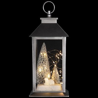 Northlight LED Lighted Polar Bear & Flocked Trees Christmas Lantern