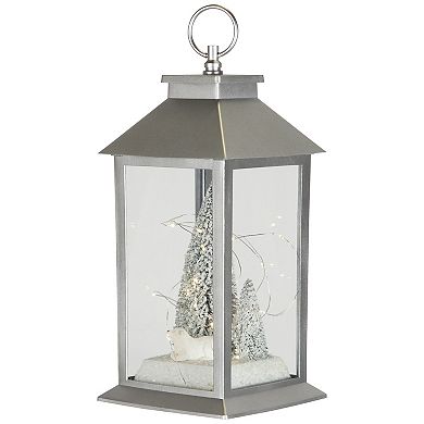 Northlight LED Lighted Polar Bear & Flocked Trees Christmas Lantern