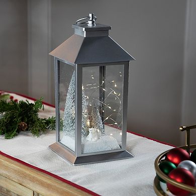 Northlight LED Lighted Polar Bear & Flocked Trees Christmas Lantern