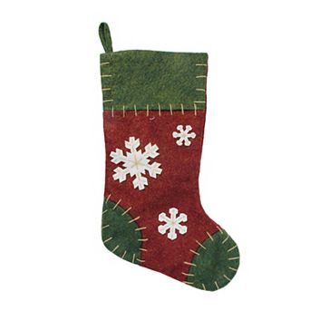 Northlight Green & Red Snowflake Christmas Stocking with Blanket Stitching