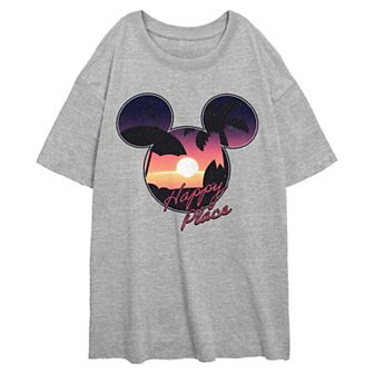 Disney's Mickey Mouse Sunset Happy Place Juniors' Oversized Graphic Tee