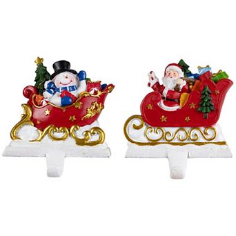 Northlight 2 pc Santa Claus & Snowman Sleigh Ride Christmas Stocking Holders Set