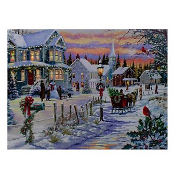 Northlight LED Fiber Optic Snowy Christmas Village Canvas Wall Art