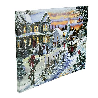 Northlight LED Fiber Optic Snowy Christmas Village Canvas Wall Art