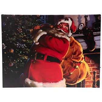 Northlight LED Jolly Santa Claus with Gift Bag Christmas Canvas Wall Art