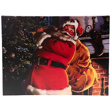 Northlight LED Jolly Santa Claus with Gift Bag Christmas Canvas Wall Art