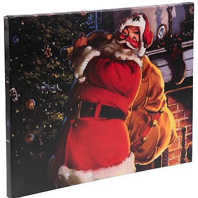 Northlight LED Jolly Santa Claus with Gift Bag Christmas Canvas Wall Art
