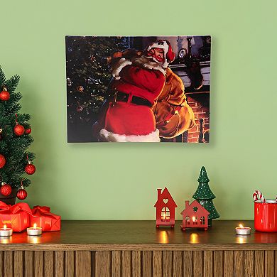 Northlight LED Jolly Santa Claus with Gift Bag Christmas Canvas Wall Art